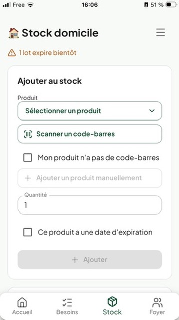 Écran Stock de 72 Heures pour ajouter et maintenir les réserves